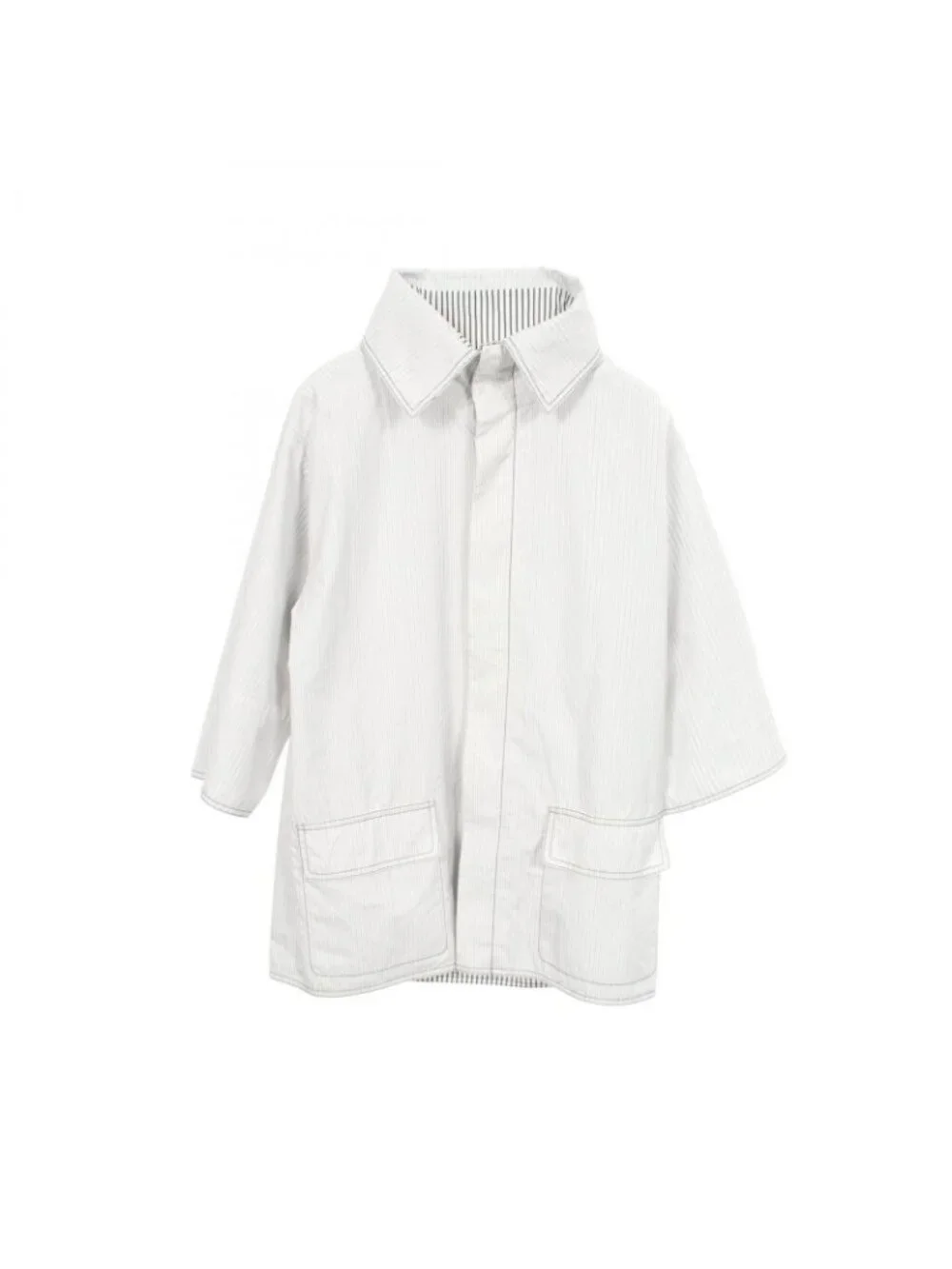 Chanel Soutien Collar Coat CC Logo Button Stripe Reversible